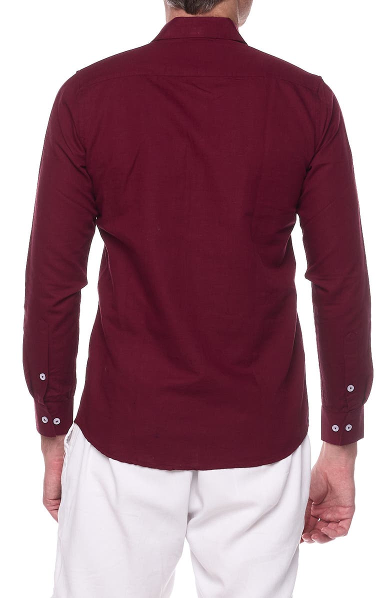 RANEES Linen Button-Up Sport Shirt, Alternate, color, Wine