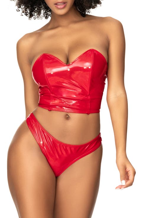 Vinyl Bustier, Thong & Sheer Skirt Set