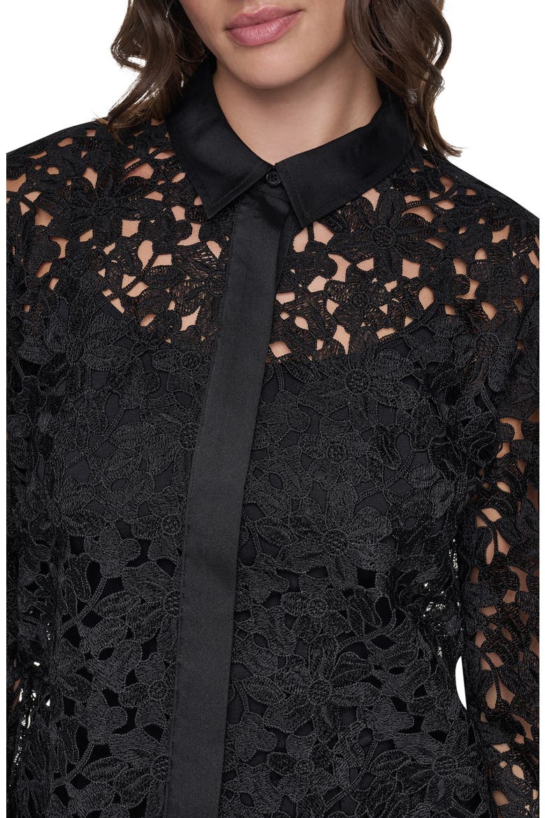 Floral Lace Button Down Shirt, Alternate, color, BLACK