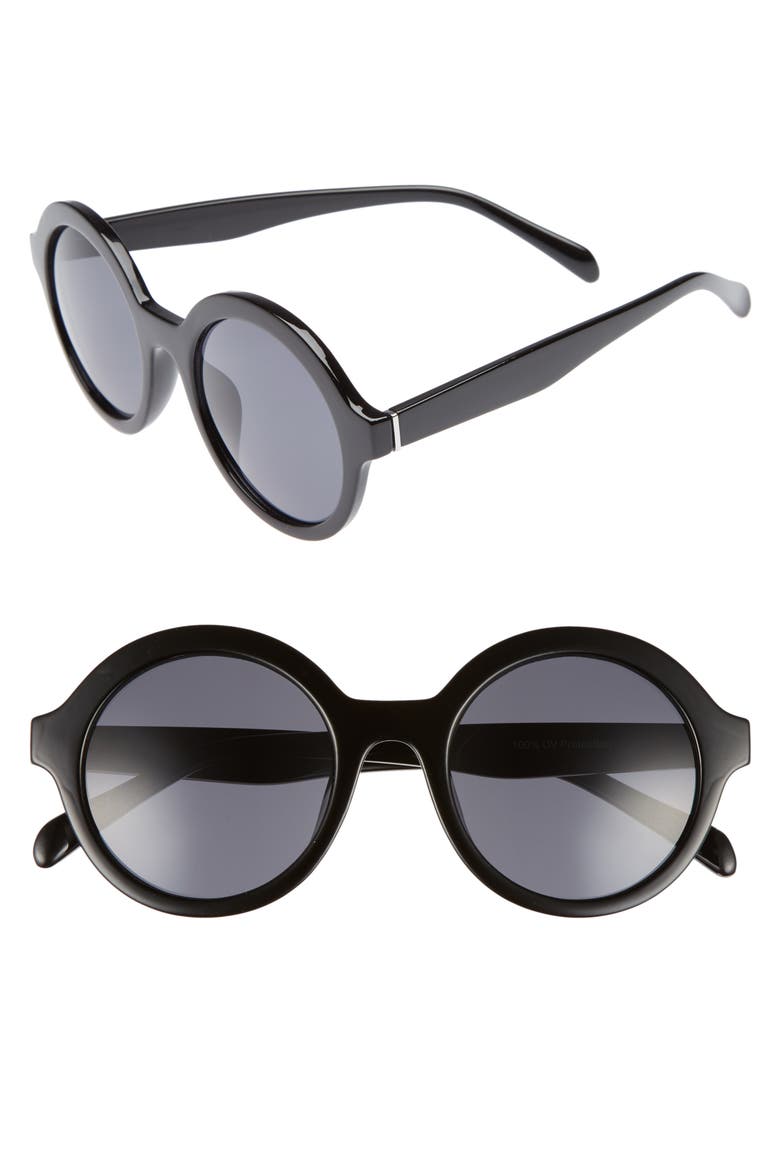 50mm Round Sunglasses, Main, color, BLACK