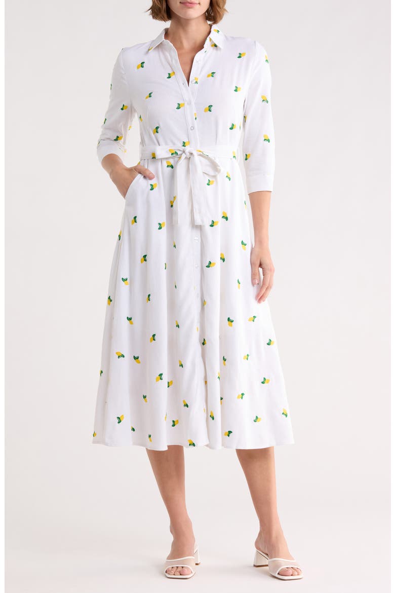Tie Waist Shirtdress, Main, color, WHITE/ YELLOW