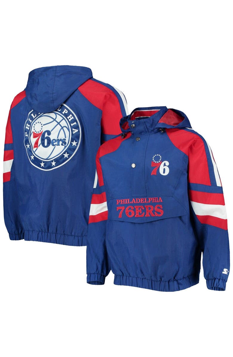 STARTER Men's Starter Royal/Red Philadelphia 76ers The Pro II Half-Zip Jacket, Alternate, color, 