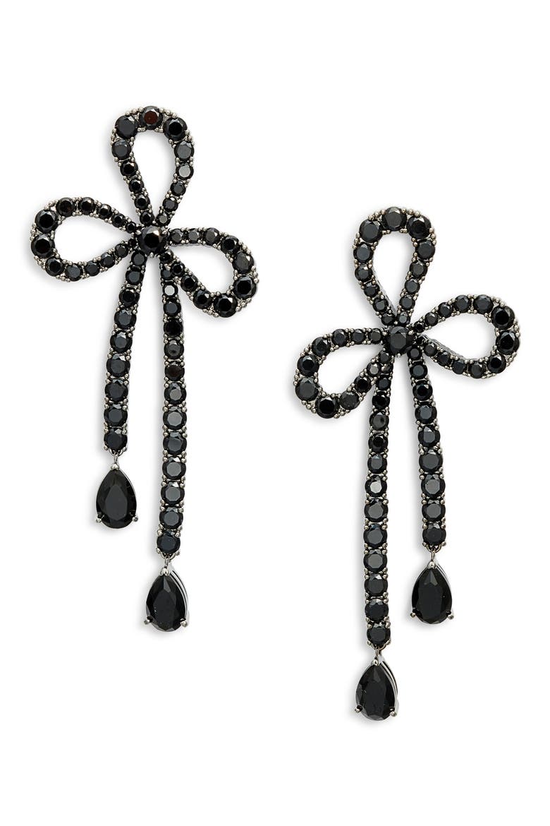 Bow Drop Earrings, Main, color, BLACK