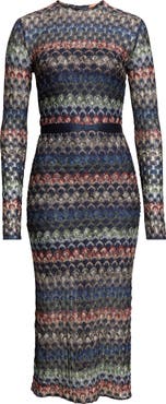 Missoni Metallic Long Sleeve Cutout Pointelle Midi Dress