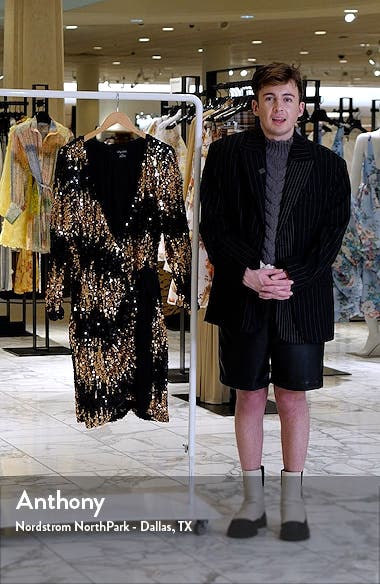 City Chic Irresistible Sequin Long Sleeve Faux Wrap Dress