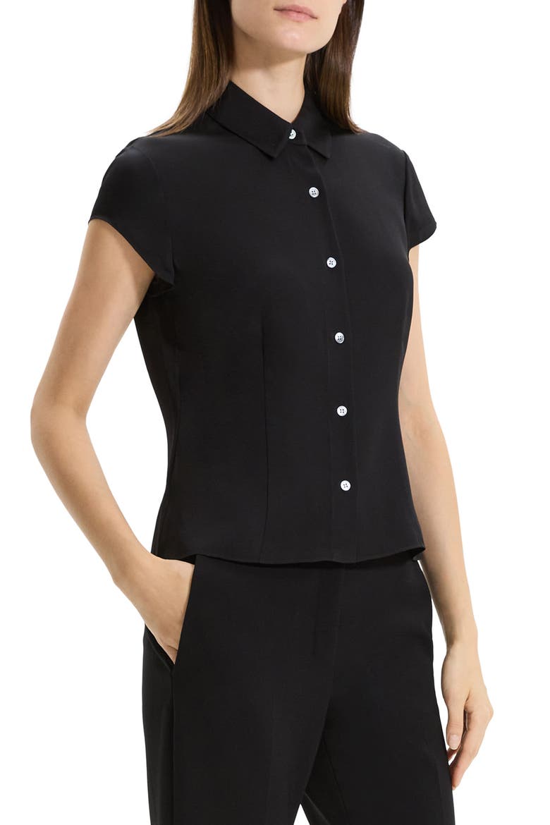 Cap Sleeve Silk Shirt, Alternate, color, BLK