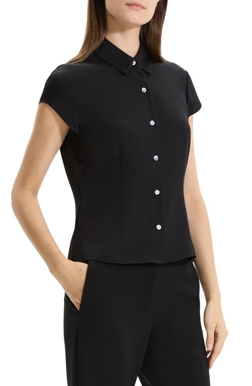 Theory Cap-sleeve Modern Silk Georgette Blouse In Black