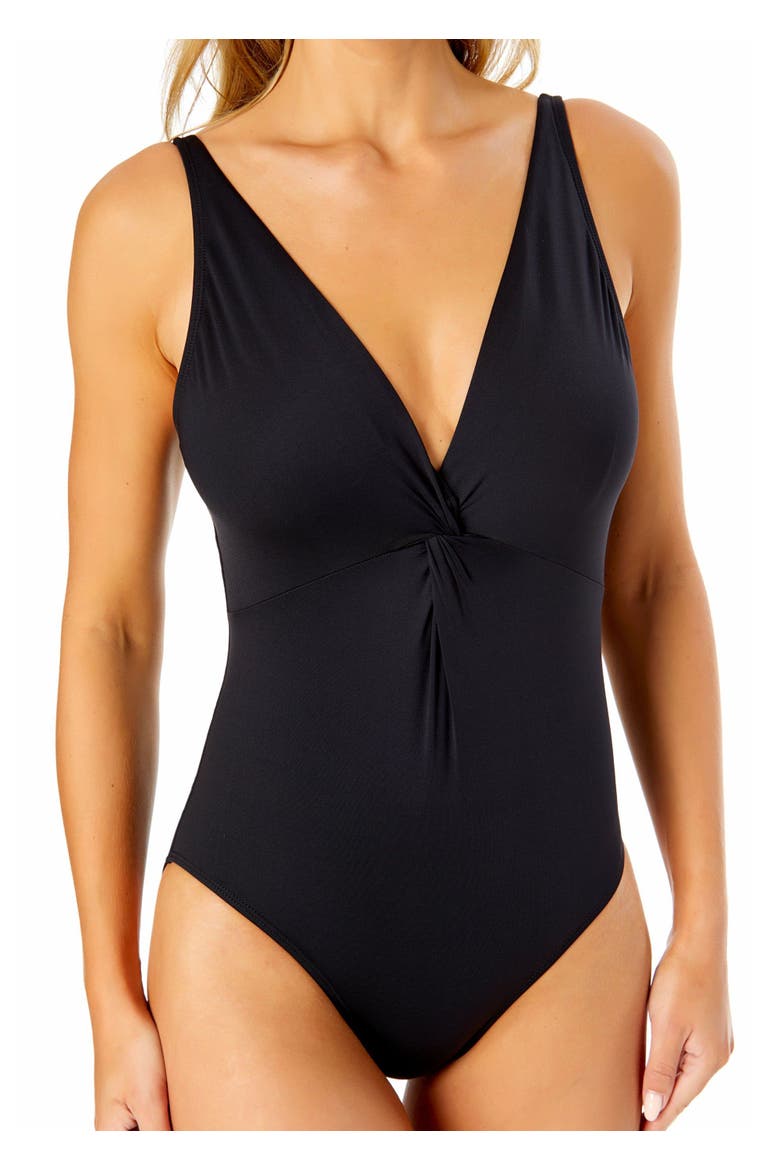 Women's Live In Color Plunge Twist One Piece Swimsuit, Alternate, color, Black