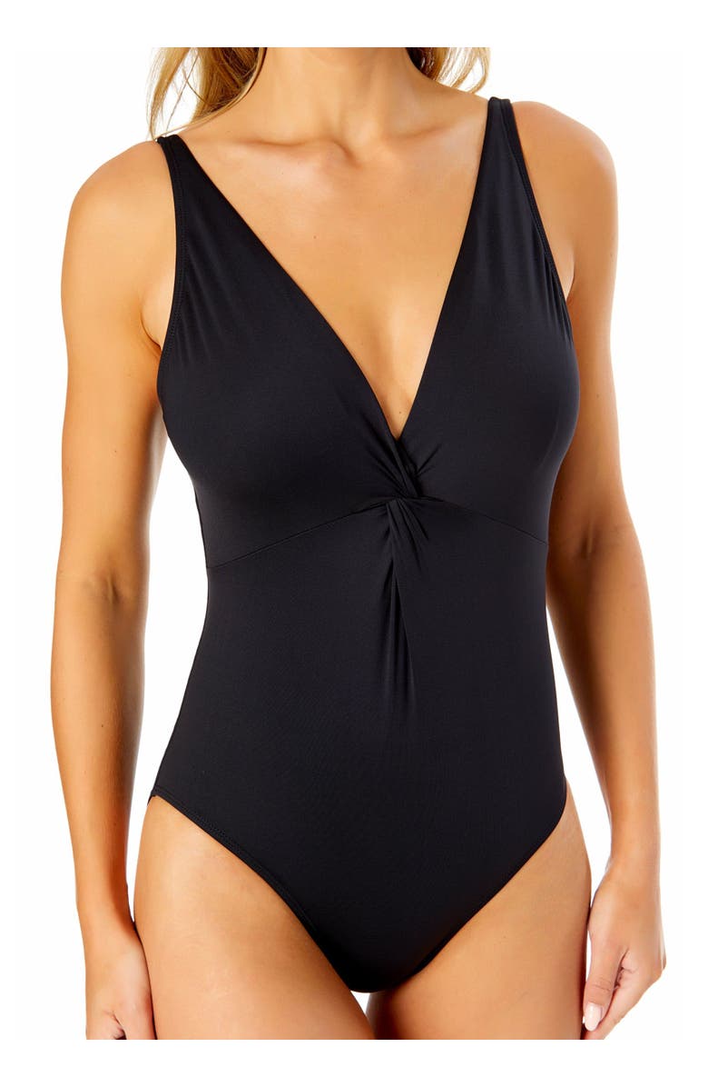 Anne Cole Women's Tiger Dance Plunge Twist One Piece Swimsuit, Alternate, color, Black