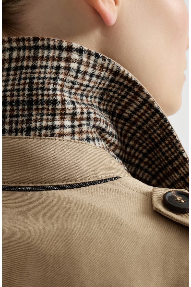 Cotton and linen twill trench with monili, Alternate, color, Camel