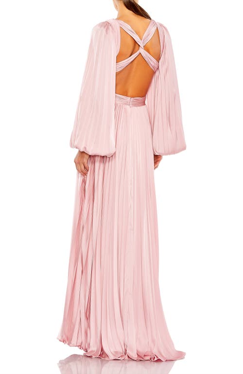 Mac Duggal Long Sleeve Pleated Charmeuse Cut Out Gown In Multi