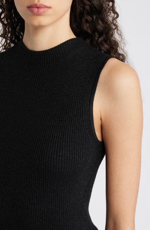 Hugo Boss Boss Fusoni Metallic Mock Neck Sleeveless Rib Sweater In Black Lurex
