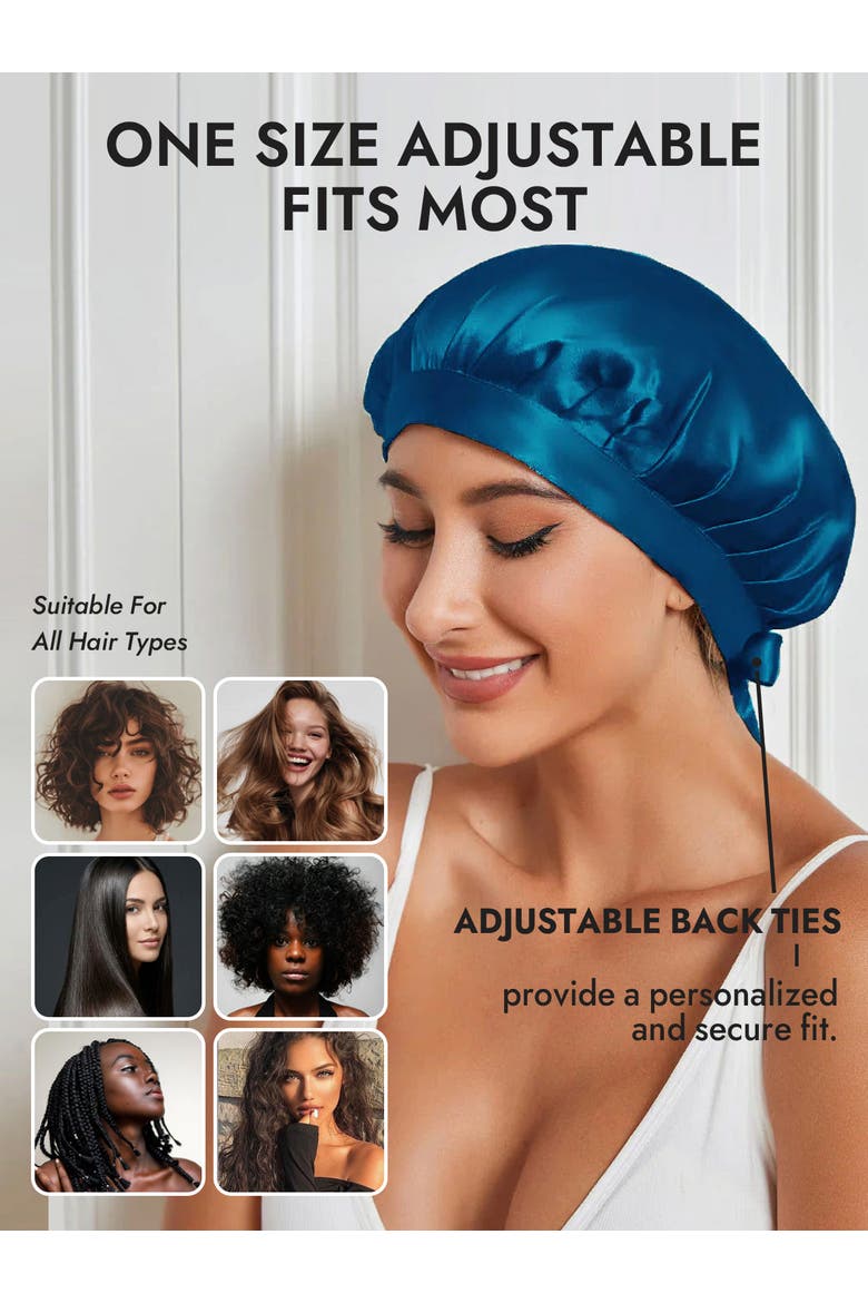 Pure Silk Classic Ribbon Bonnet, Alternate, color, Teal