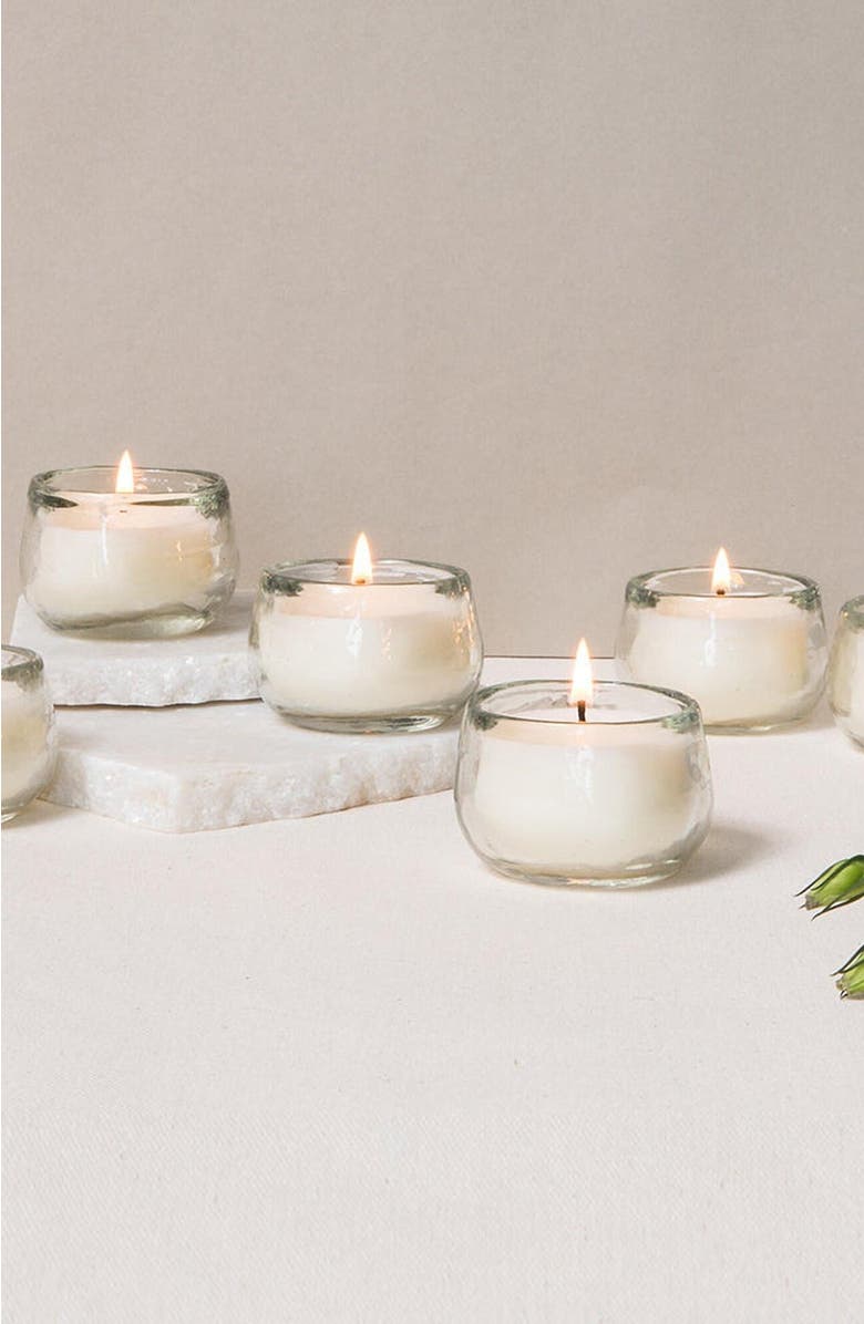 The Collective Home Pebbled Filled Mini-Votive Candles - Set of 6, Main, color, White