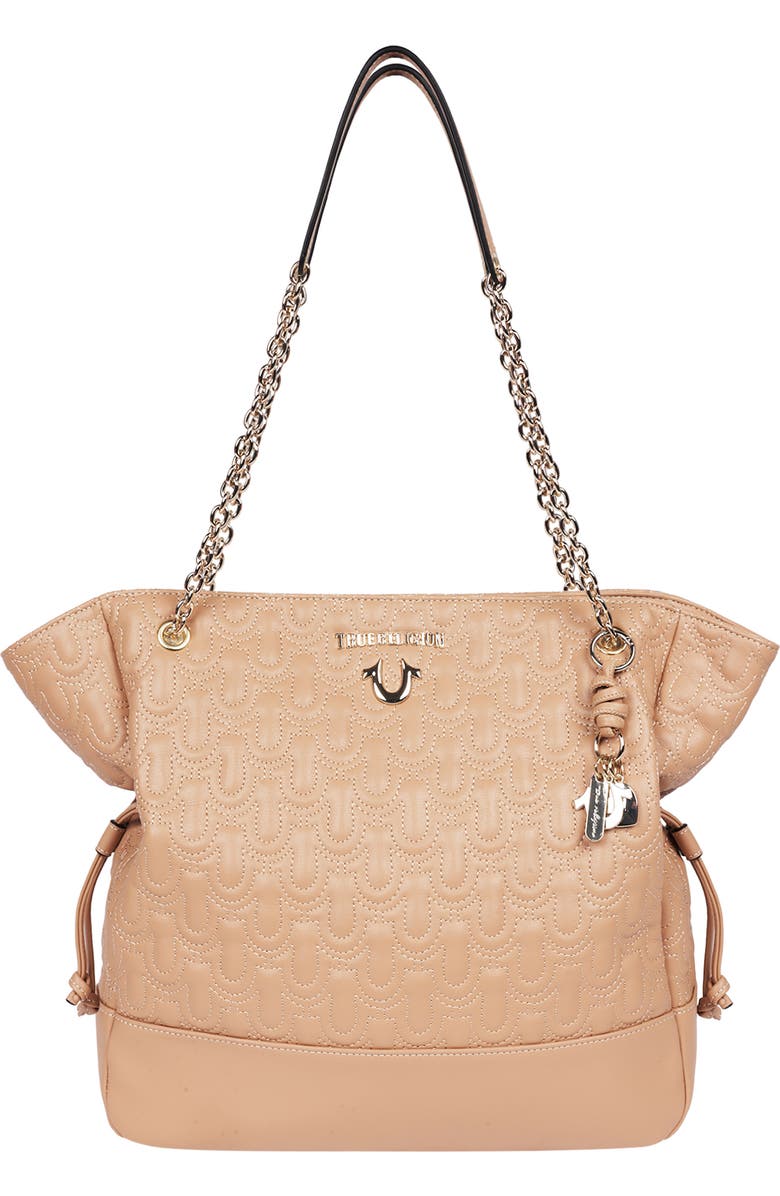 True Religion Cinch Side Logo Tote, Main, color, Camel