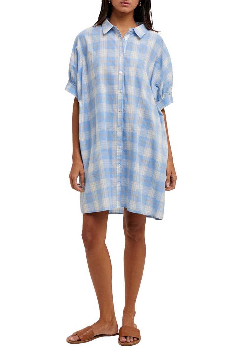 WISHLIST Oversize Button-Up Shirtdress, Main, color, Blue Combo