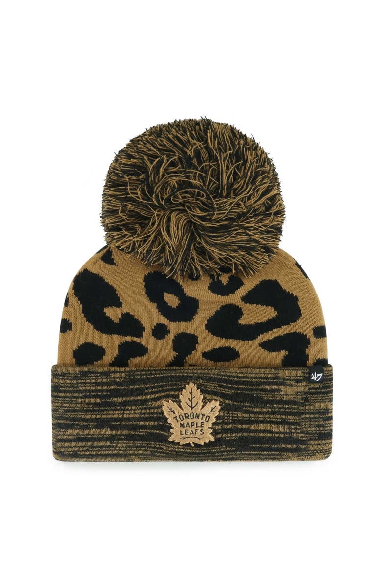 '47 Women's '47 Leopard Toronto Maple Leafs Rosette Cuffed Knit Hat with Pom, Main, color, 