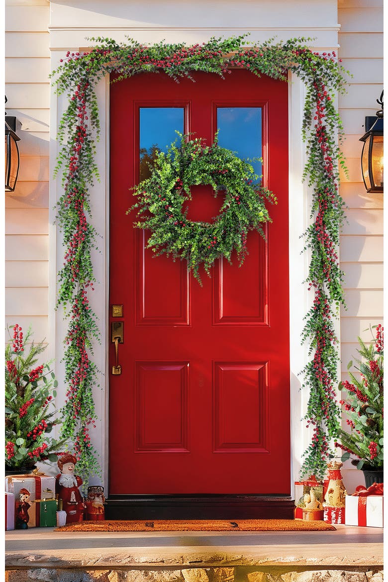Set of 2 Christmas Dripping Eucalyptus Garland, Alternate, color, Green