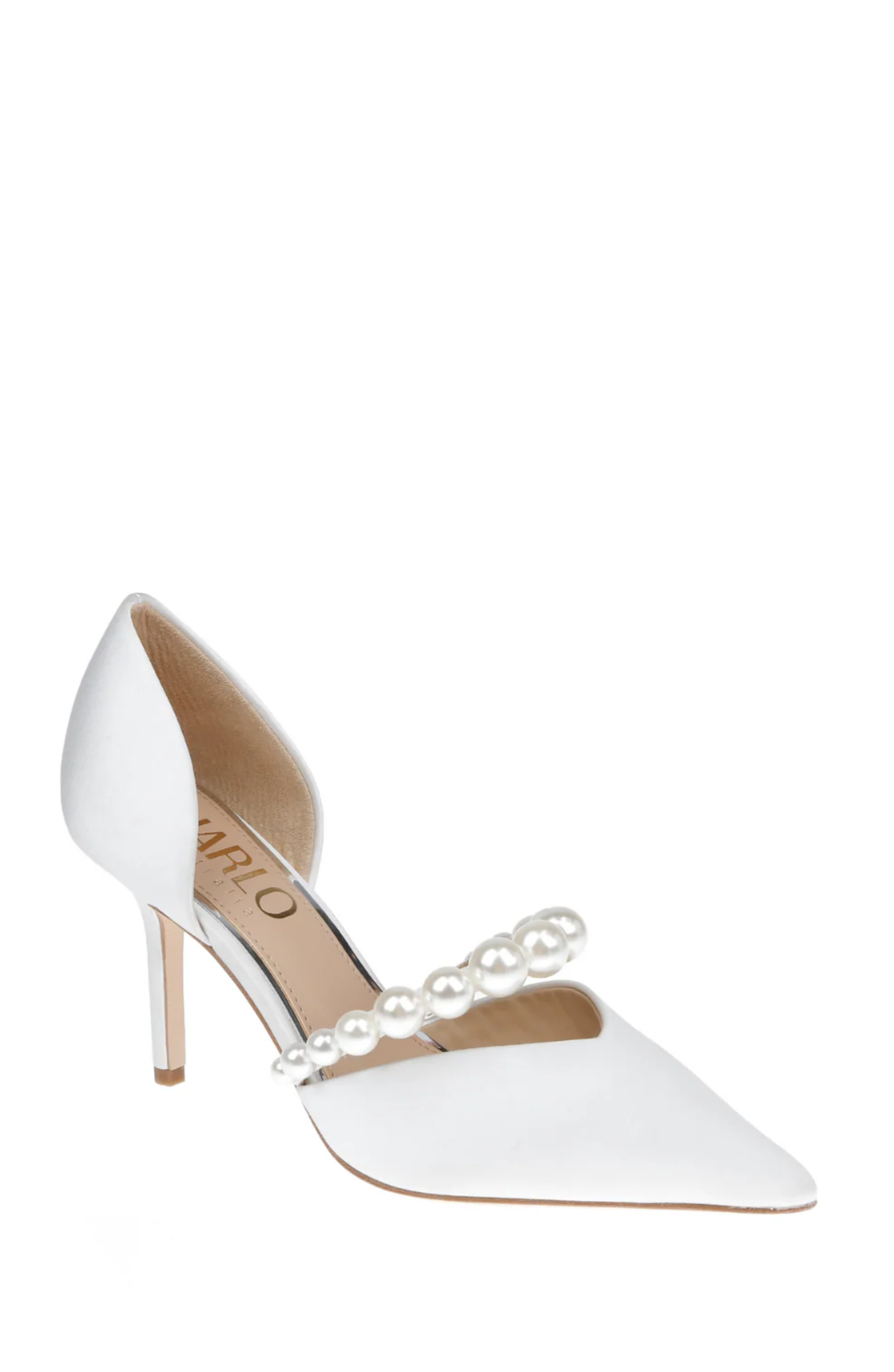 HARLO Emma - Satin Bridal D'Orsay Mid Heel with Pearl Strap, Alternate, color, Soft White Satin