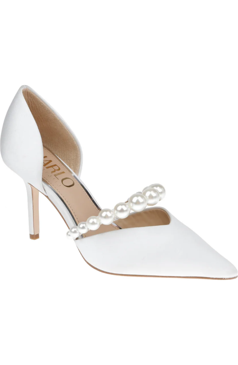 HARLO Emma - Satin Bridal D'Orsay Mid Heel with Pearl Strap, Alternate, color, Soft White Satin
