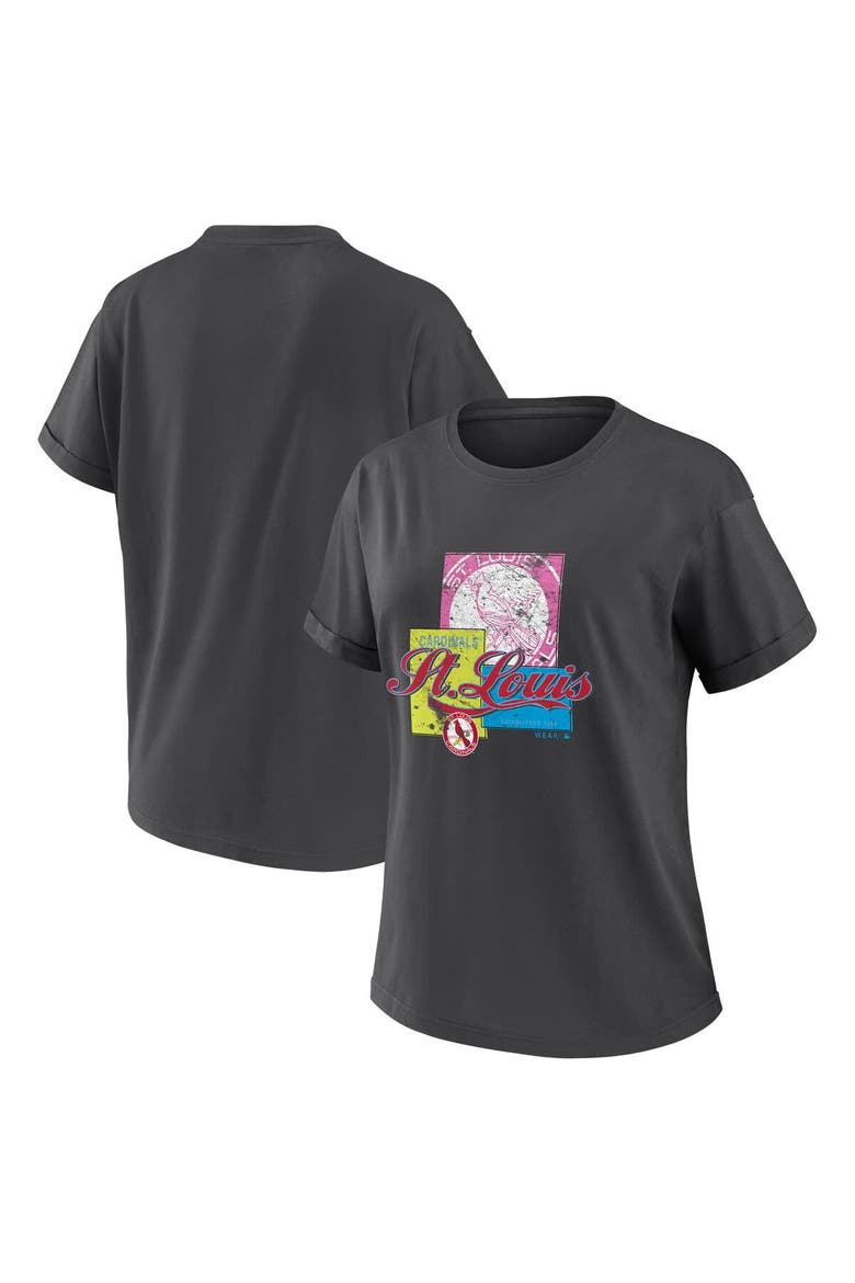 Women's WEAR by Erin Andrews Charcoal St. Louis Cardinals Domestic Box Color Boyfriend T-Shirt, Main, color, Charcoal