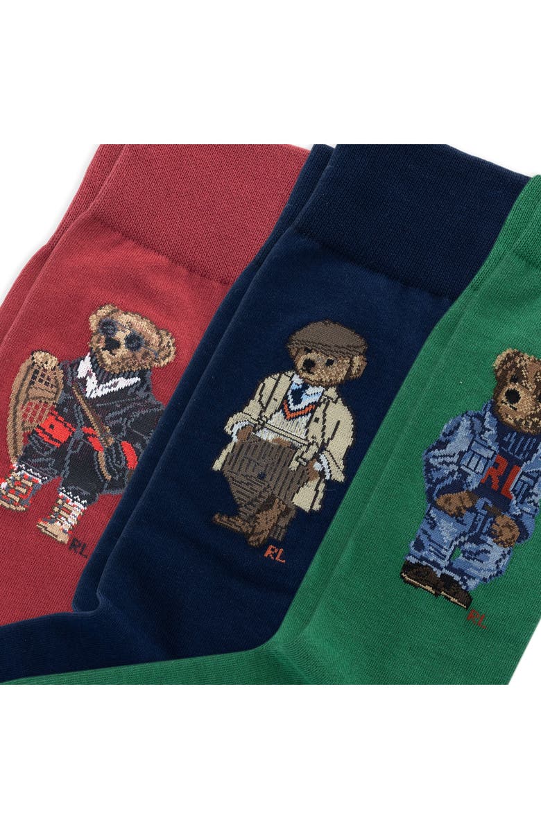 Polo Ralph Lauren Assorted 3-Pack Polo Bear Crew Socks Gift Box, Alternate, color, Blue Multi