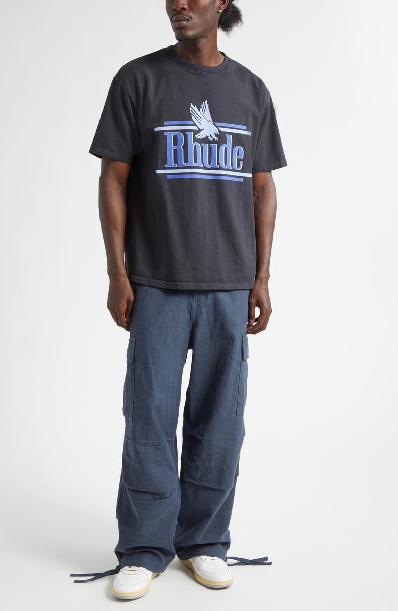 Rhude Linen Parachute Cargo Pants, Alternate, color, Navy