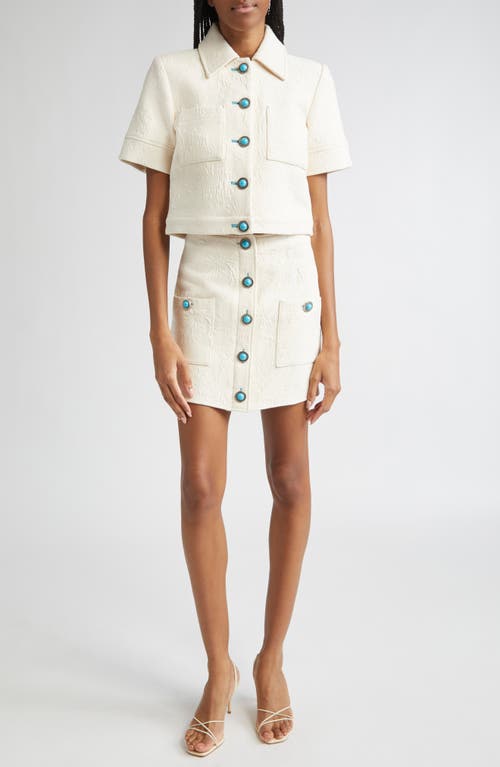 L Agence Chita Floral Embossed Short-sleeve Jacket In Neutral