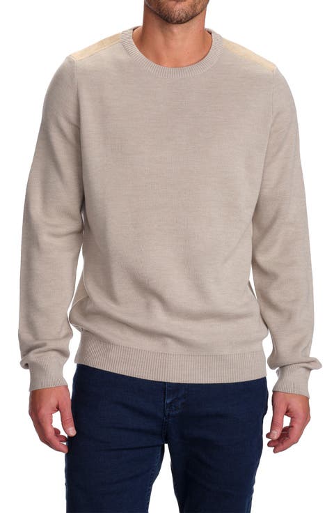 Faux Suede Trim Crewneck Sweater