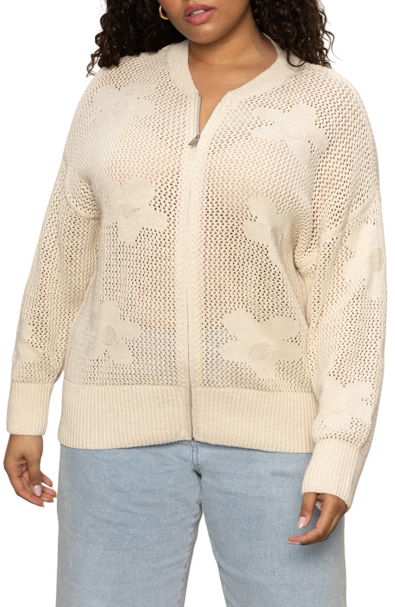 Sanctuary Flower Pop Cotton Zip Cardigan, Main, color,