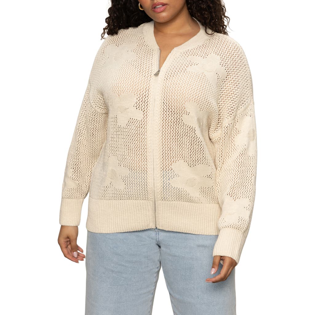 Sanctuary Flower Pop Cotton Zip Cardigan In Eco Natural