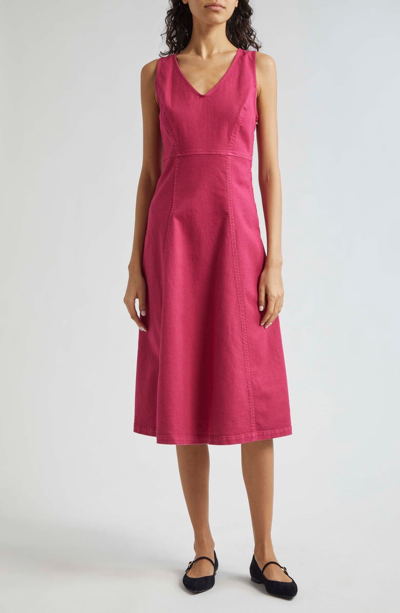 Emporio Armani Sleeveless Denim Midi Dress, Main, color, Raspberry