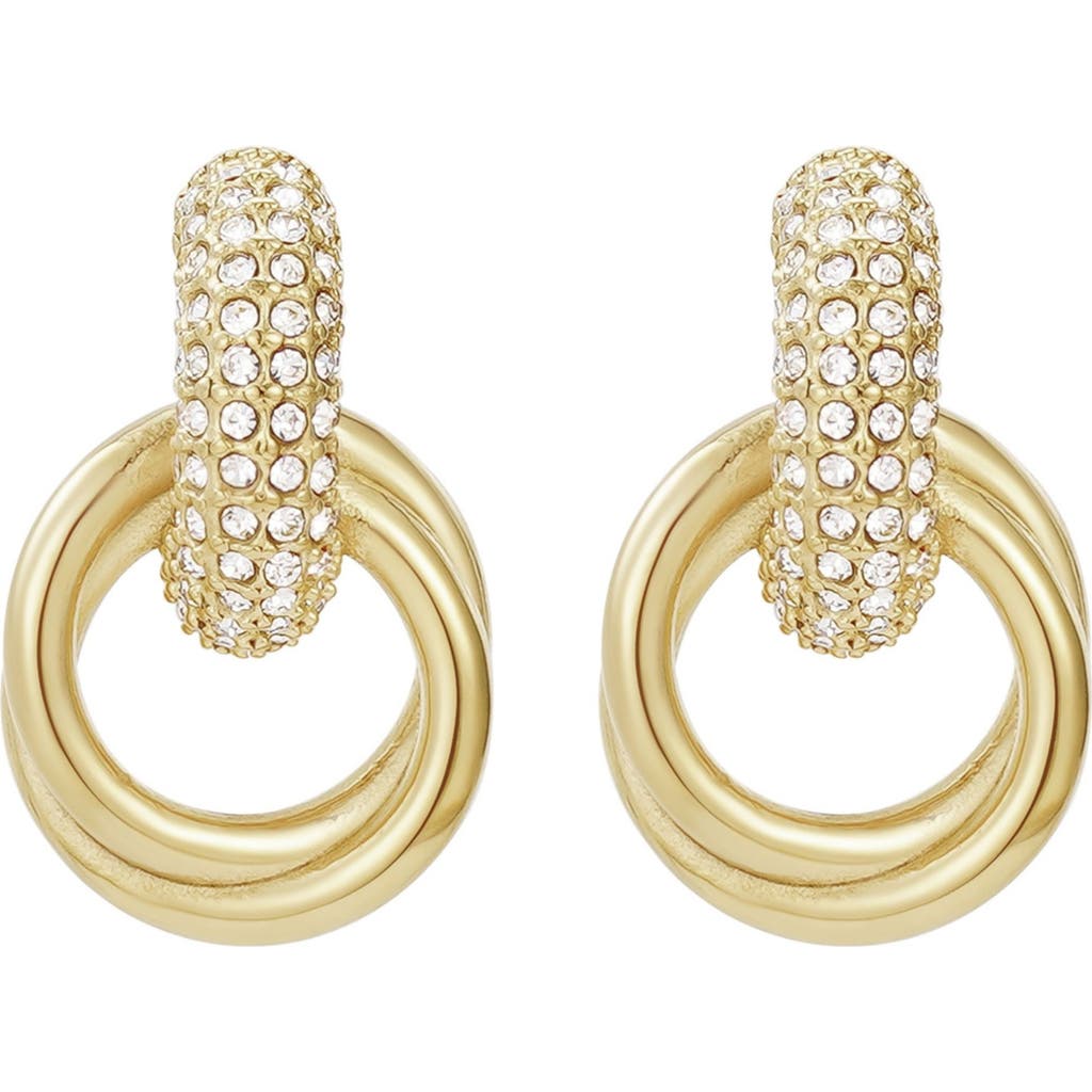 Adornia Tarnish Resistant 14k Gold Plated Crystal Doorknocker Earrings In Gold