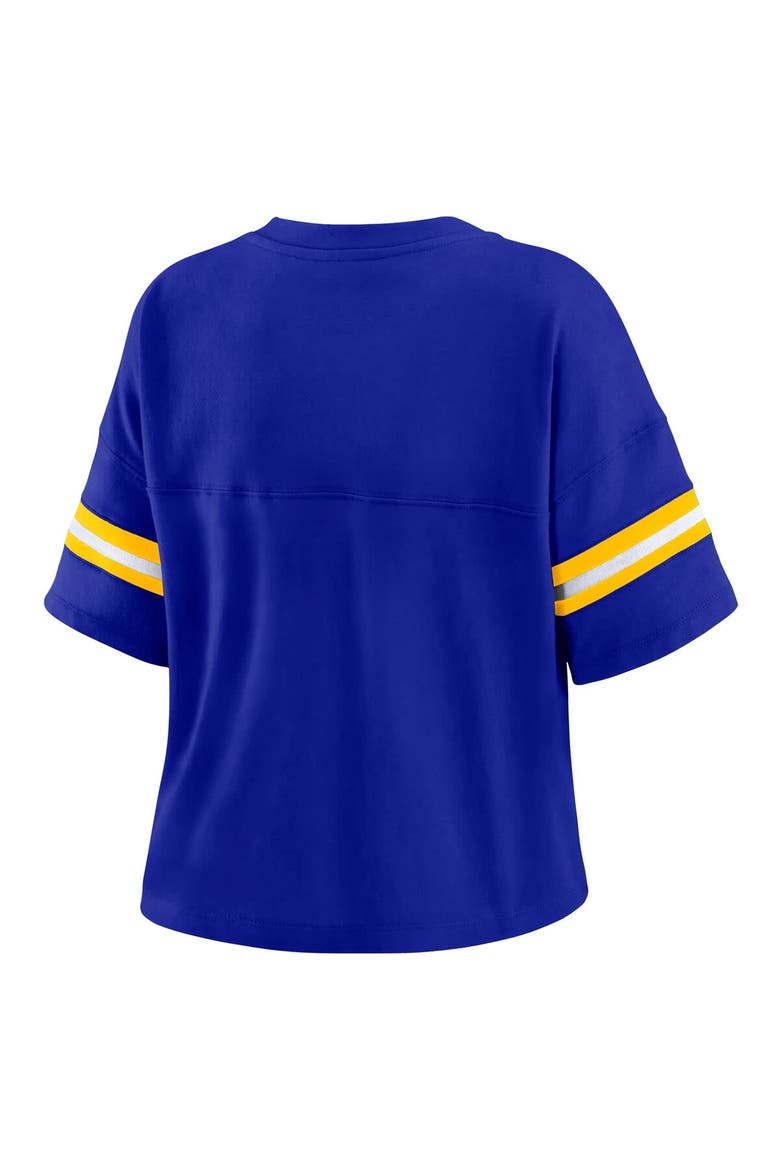 Women's WEAR by Erin Andrews Royal Golden State Warriors Plus Size Color Block Boxy V-Neck T-Shirt, Alternate, color, Royal
