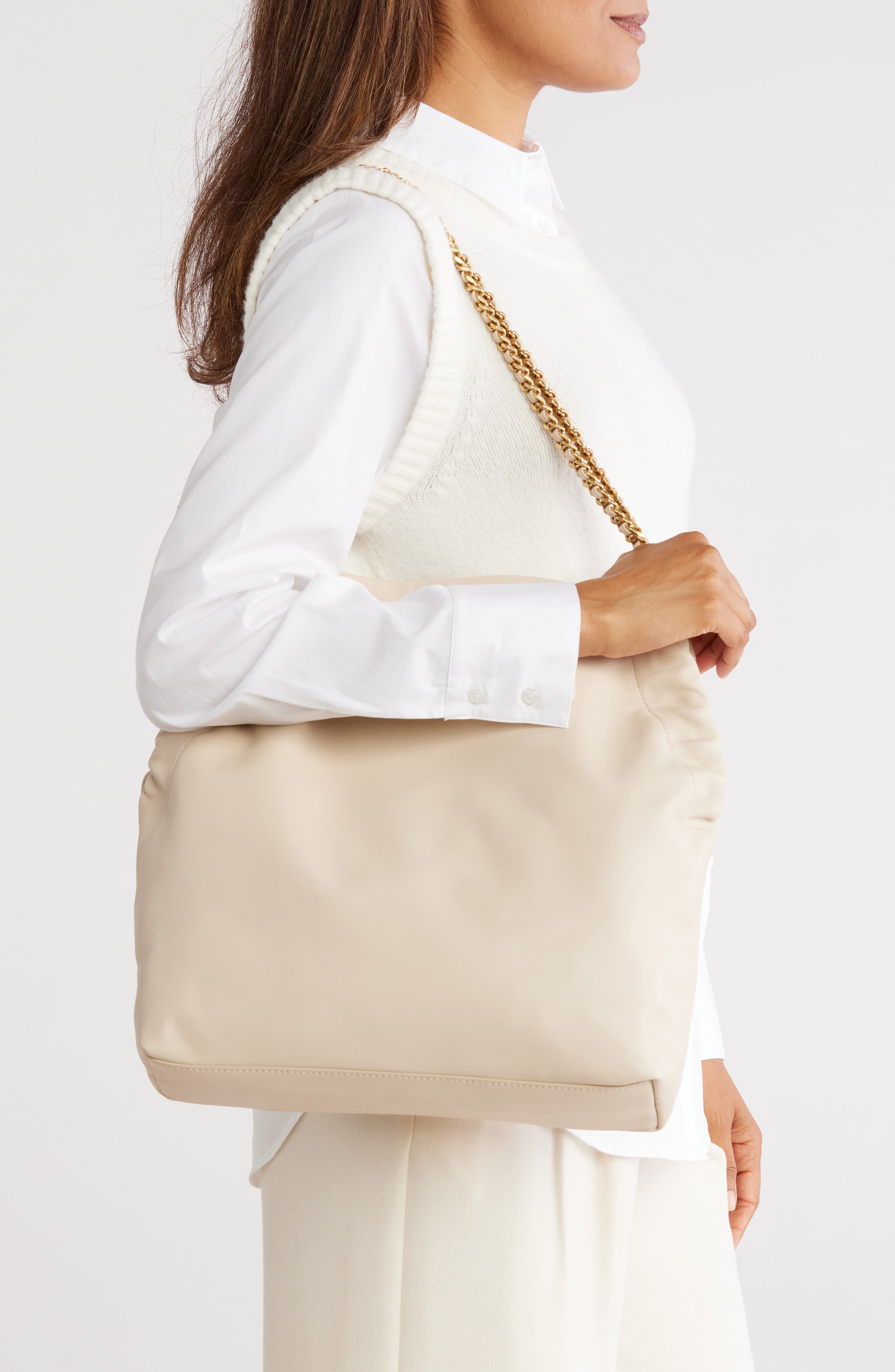 Veronica Beard Slouch Leather Shoulder Bag, Alternate, color, Ivory