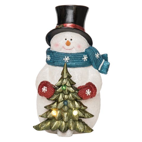 Multicolored Christmas Light Up Chunky Snowman Figurine