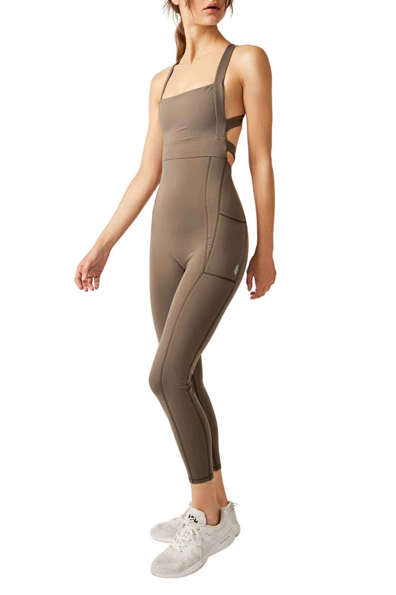 High Open Back Strappy Jumpsuit, Alternate, color, CHARCOAL BROWN