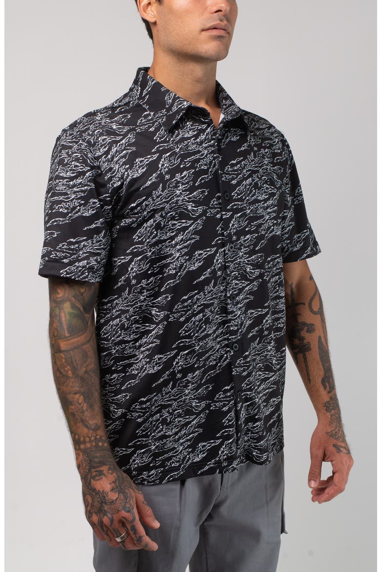Aqua Terra Midnight Camo Tech Short Sleeve Performance Button-Up Shirt, Alternate, color, BLACK