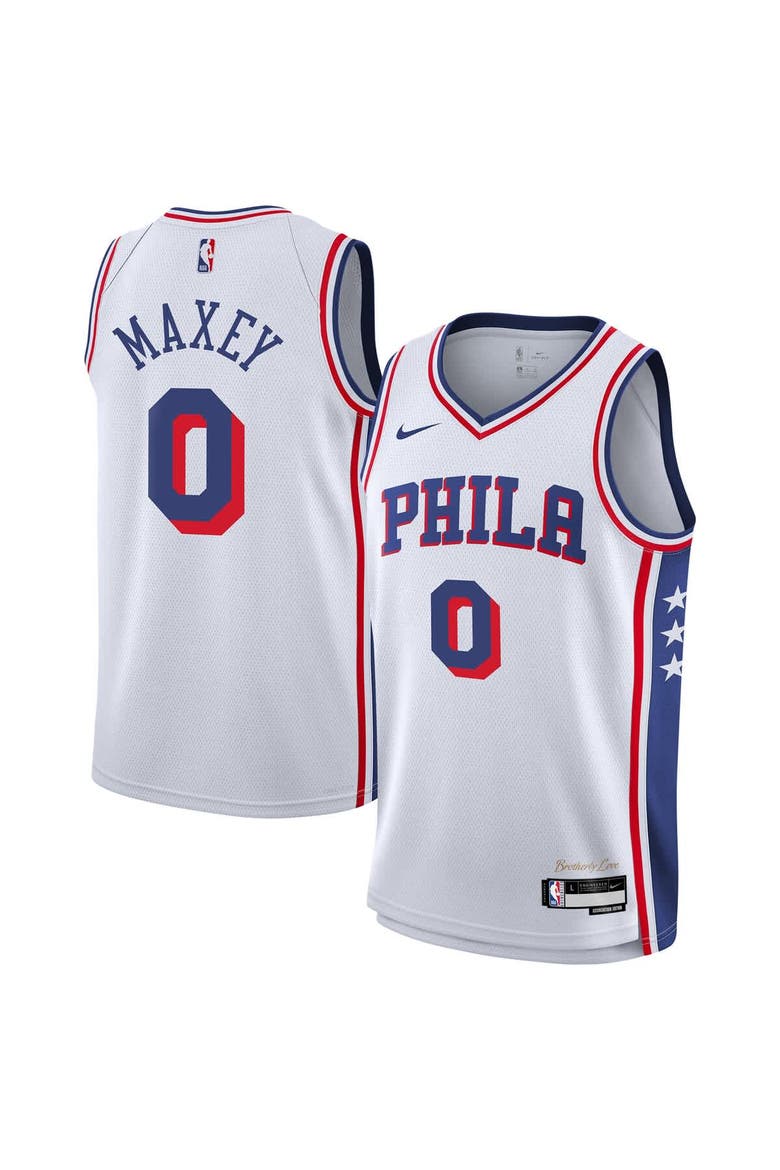 Youth Nike Tyrese Maxey White Philadelphia 76ers Association Swingman Jersey, Main, color, White