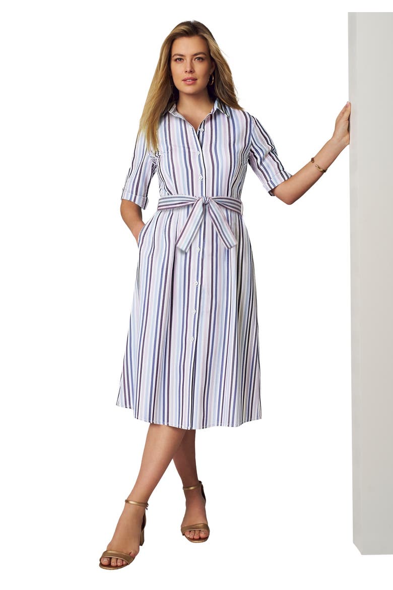 Stretch Poplin Shirtdress, Main, color, BLUE MULTI STRIPE