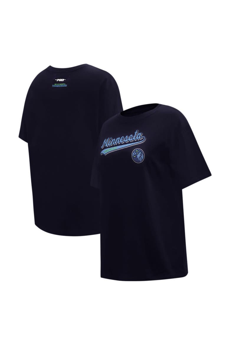 Women's Pro Standard Navy Minnesota Timberwolves Script Boyfriend T-Shirt, Main, color, Navy