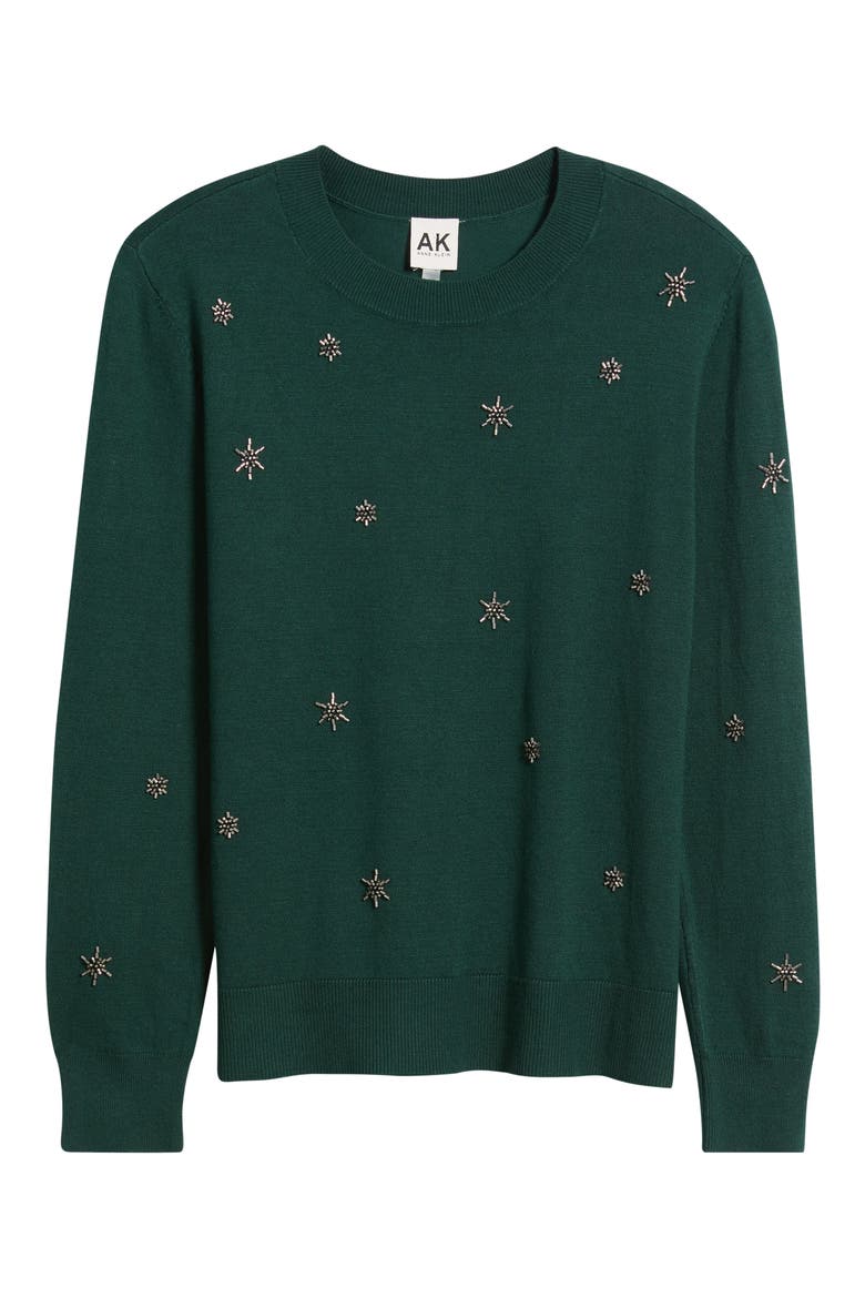 Star Embellished Crewneck Sweater, Alternate, color, PINE FOREST