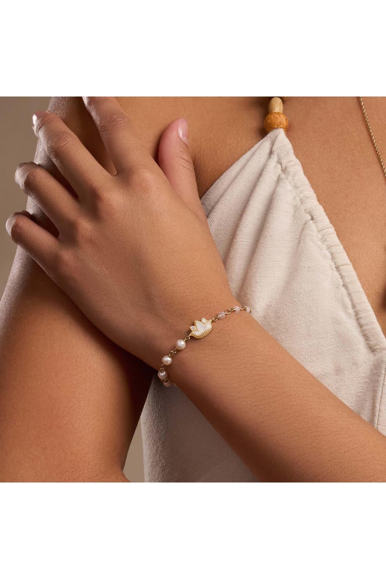Rainbow Moonstone Lotus Gold Plated Women's Chain Bracelet Intentions Aligned, Alternate, color, Gold/White