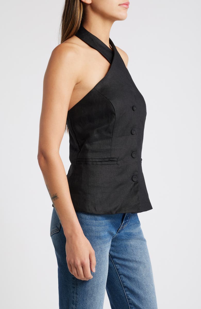 Reformation Tate Cross Neck Linen Top, Alternate, color, Black