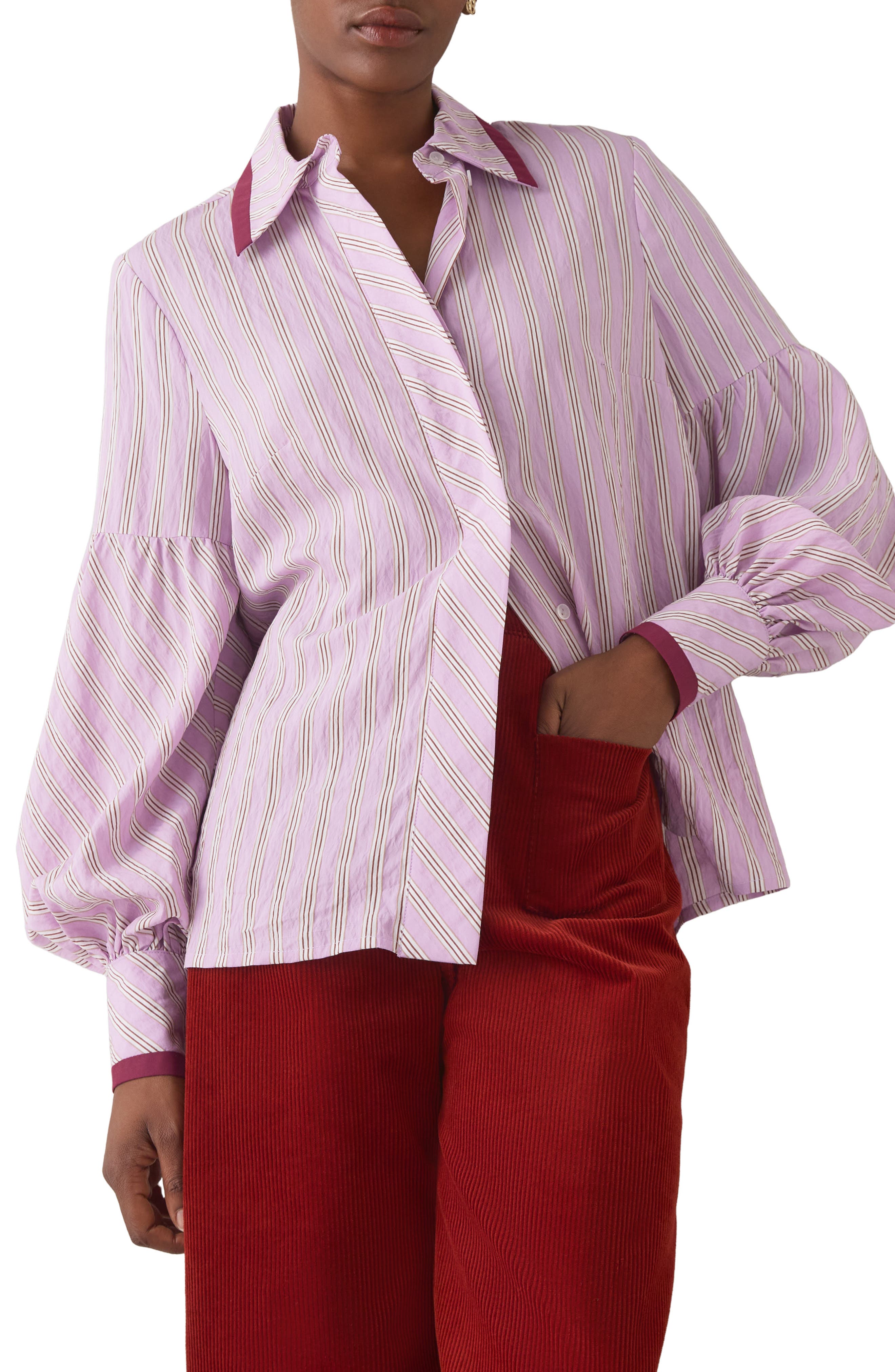 LK Bennett Selma Stripe Lantern Sleeve Button-Up Shirt