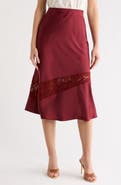 Renee C Satin & Lace Midi Skirt