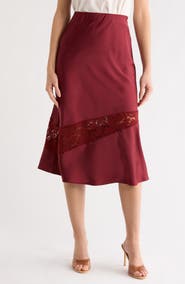 Renee C Satin & Lace Midi Skirt