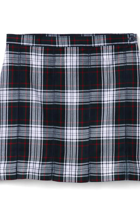 School Uniform Girls Plaid Box Pleat Skirt Top of the Knee