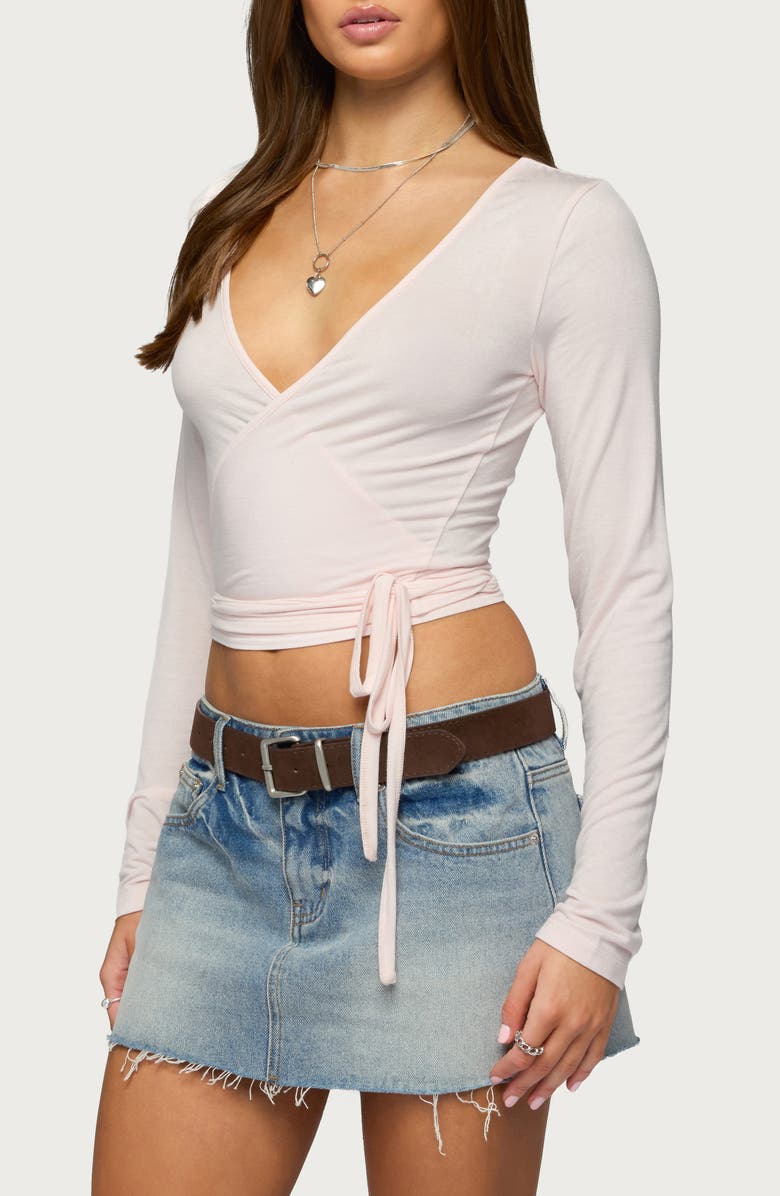 EDIKTED Malenna Wrap Crop Top, Alternate, color, Light-Pink