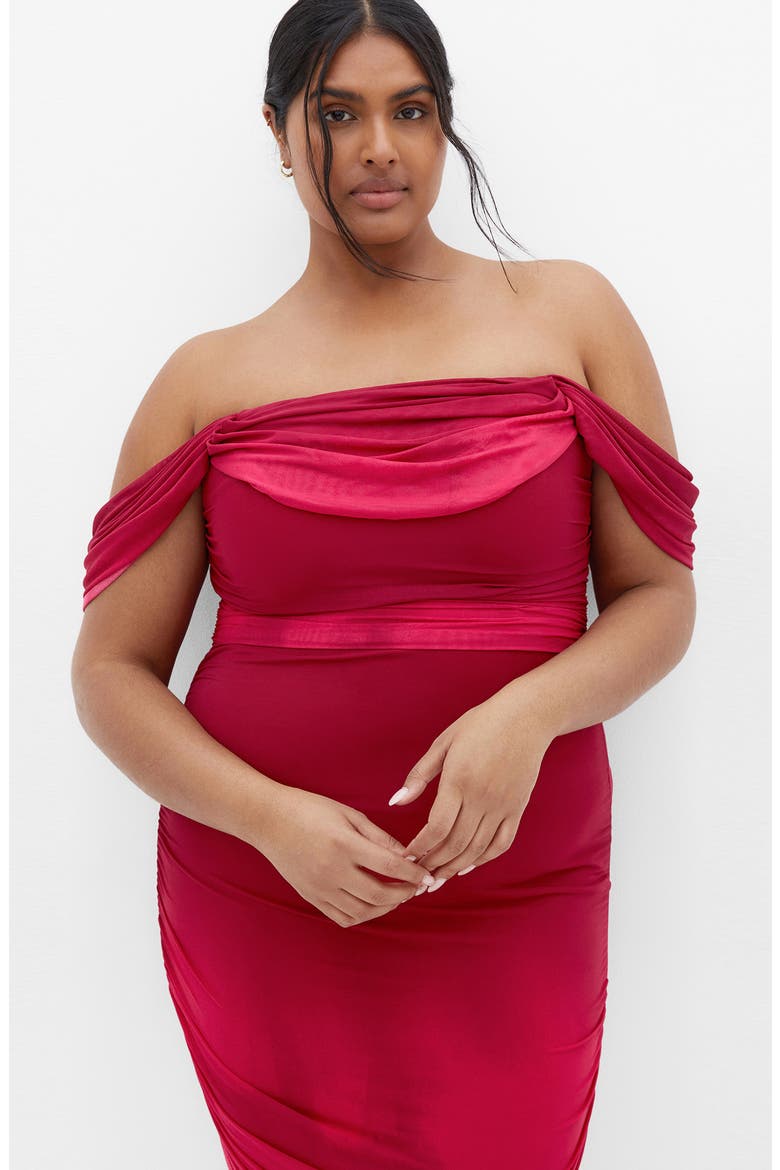 Ombré Ruched Square Neck Cap Sleeve Dress, Alternate, color, RUBY OMBRE